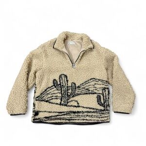 Zara beige and black quarter zip western cactus print fleece jacket Size XL
